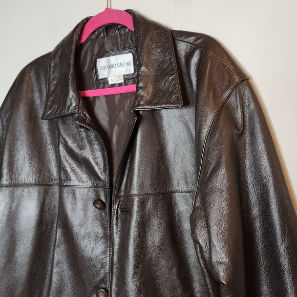 Juliano Celini brown leather jacket.  Button front.  Pockets.  Women's size XL. - Picture 13 of 16